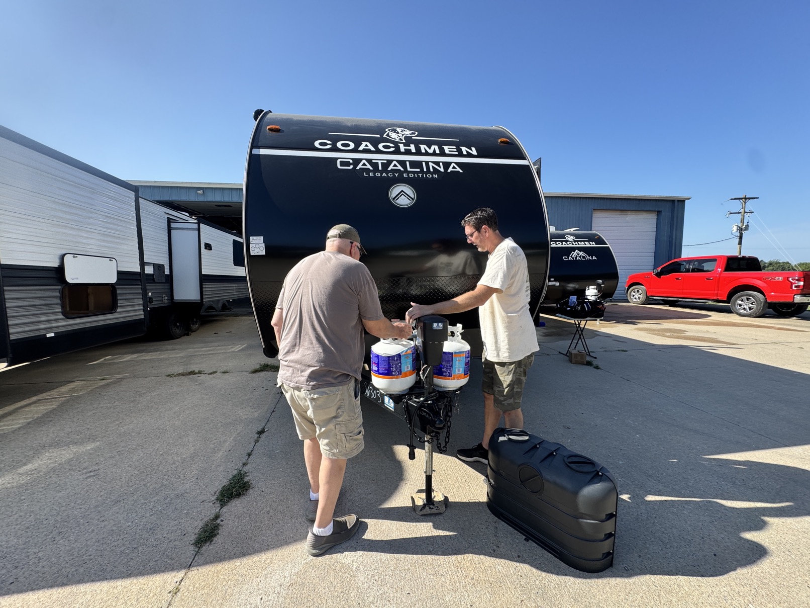 RV set up at a campsite, ready for a trip